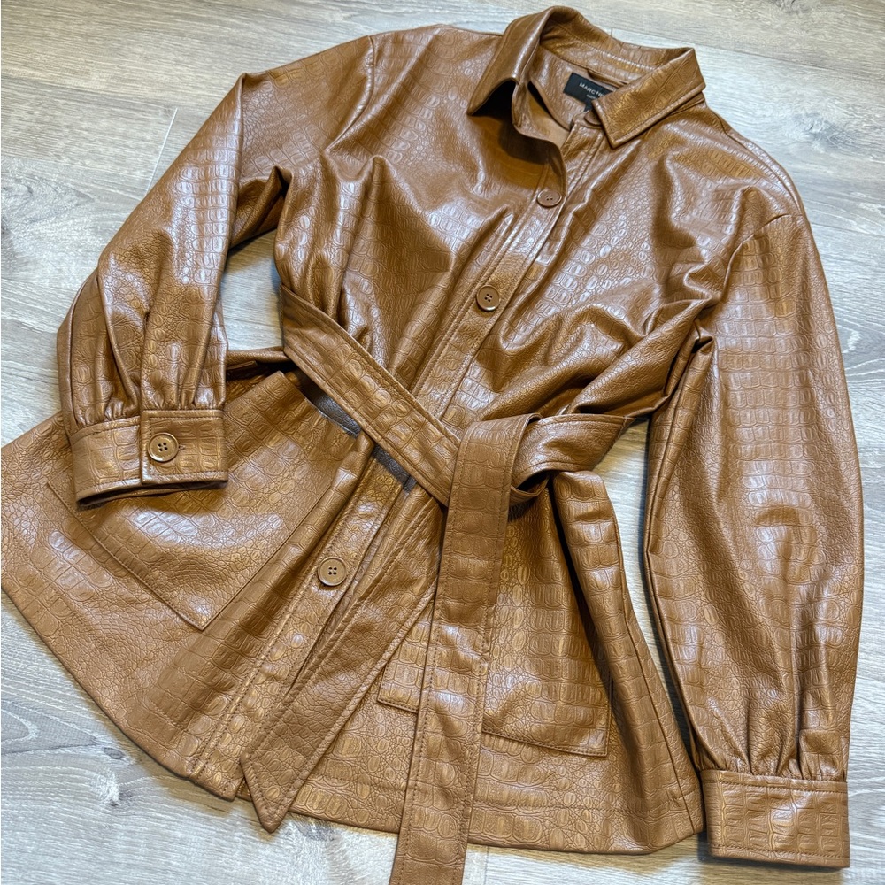 Marc New York Brown Leather Jacket with Belted Waist- Size M - Picture 1 of 13